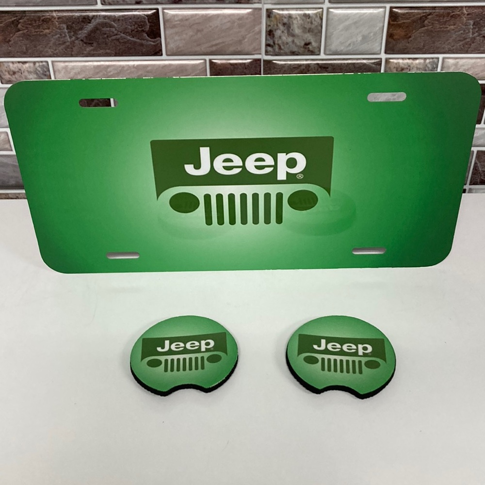 Jeep License Plate With Cup Holder Inserts